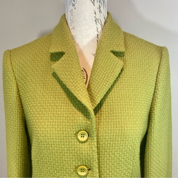 Louben Lime Green 100% Virgin Wool Single Breasted Blazer Jacket  Size 6 - Picture 2 of 8